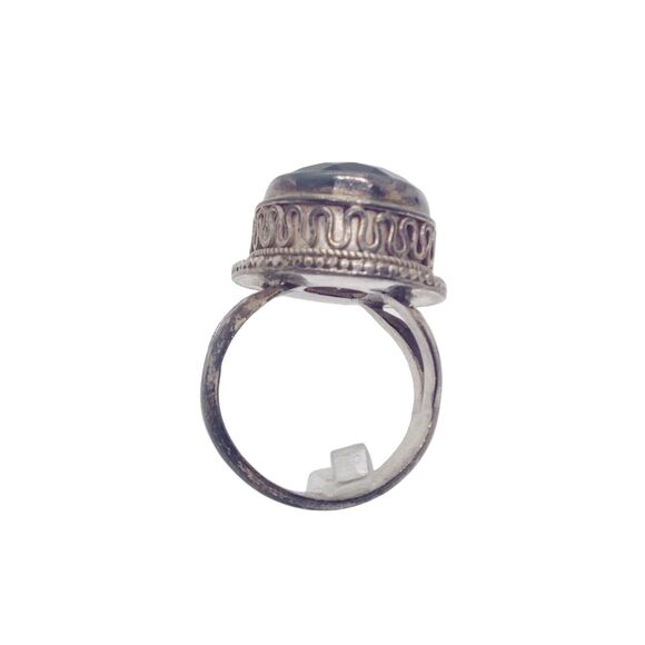 Women's Artisan Silver Tone Dark Brown Gemstone Oval Cut Cocktail Ring size 7 - Picture 2 of 7